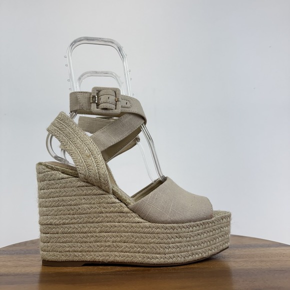 Sam Edelman Shoes - New Womens Sam Edelman Vada Beige Strappy Woven Espadrille Wedge Sandals Size 9